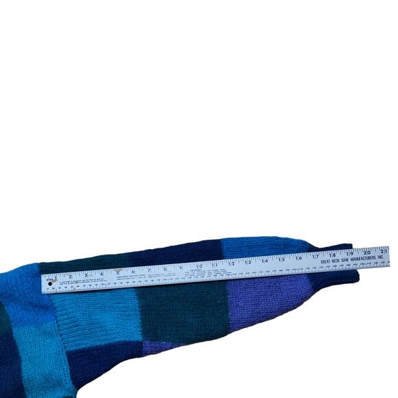 VINTAGE 90s Mohair Wool Sweater Collared Blue Monochrome Colorblock Size S - Picture 6 of 6